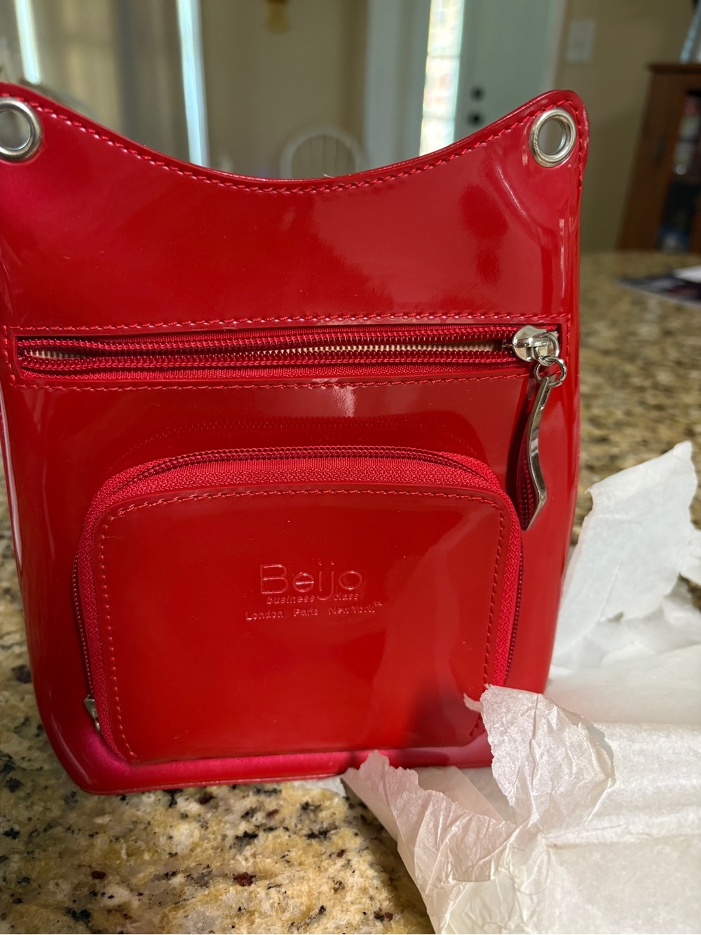 Beijo Red Patent Crossbody Pouch with Front Zip Pocket